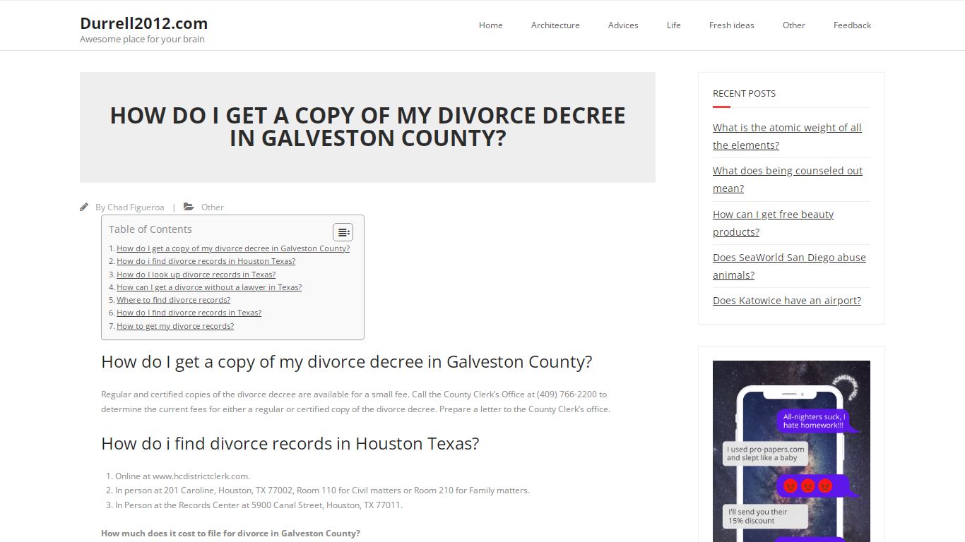 How do I get a copy of my divorce decree in Galveston County?